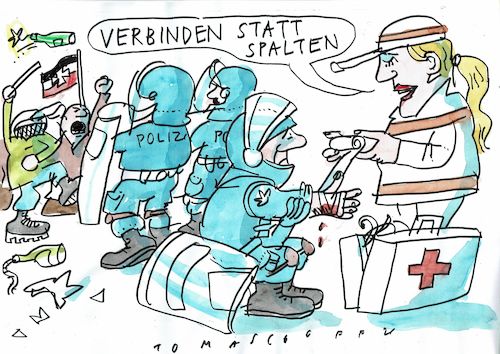 Cartoon: Verbinden (medium) by Jan Tomaschoff tagged radikalisierung,streitkultur,polizei,radikalisierung,streitkultur,polizei