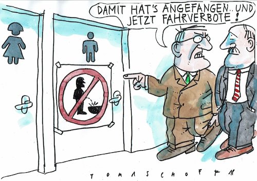 Cartoon: Verbote (medium) by Jan Tomaschoff tagged fahrverbote,auto,männer,fahrverbote,auto,männer