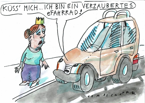 Cartoon: Verzaubert (medium) by Jan Tomaschoff tagged eauto,fahrrad,umwelt,eauto,fahrrad,umwelt