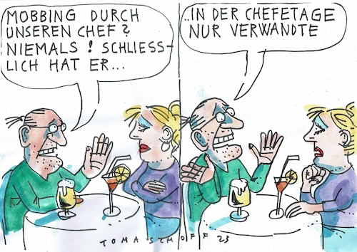 Cartoon: Vetternwirtschaft (medium) by Jan Tomaschoff tagged vetternwirtschft,beziehungen,mobbing,vetternwirtschft,beziehungen,mobbing