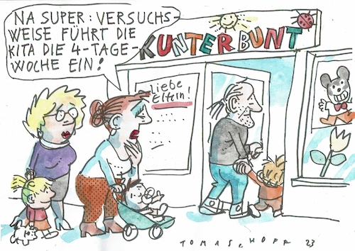Cartoon: Viertagewoche (medium) by Jan Tomaschoff tagged viertagewoche,kita,viertagewoche,kita