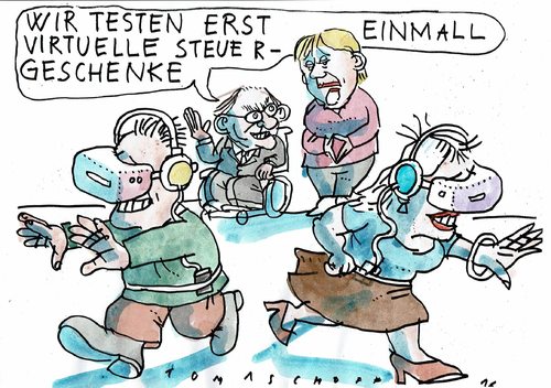 Cartoon: virtuelle Steuergeschenke (medium) by Jan Tomaschoff tagged steuern,steuern