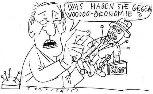 Cartoon: Voodoo Economy (medium) by Jan Tomaschoff tagged finanzkrise,banken,rettungspaket,milliardenkredit,krise,konjunkturprognose,prognose,wachstum,steuerzahler,geldanleger,aktien,anlagen,finanzkrise,finanzen,geld,bank,banken,rettungspaket,wirtschaft,wirtschaftskrise,milliardenkredit,kredit,kredite,prognose,wachstum,aussichten,zukunft,2009,steuerzahler,geldanleger,steuern,aktien,anlagen,aktie,börse