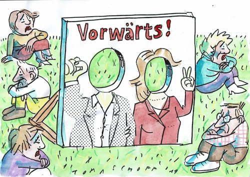 Cartoon: vorwärts (medium) by Jan Tomaschoff tagged spd,doppelspitze,spd,doppelspitze