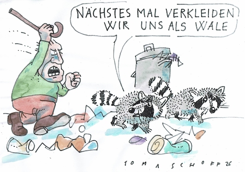 Cartoon: Wale (medium) by Jan Tomaschoff tagged waschbär,wal,tierliebe,waschbär,wal,tierliebe