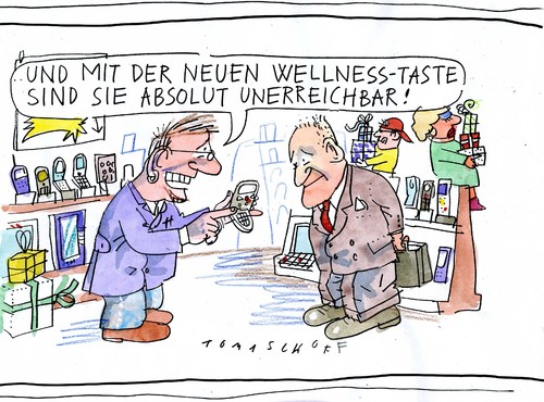 Cartoon: Wellness (medium) by Jan Tomaschoff tagged handy,mobile,provider,wellness,handy,mobile,wellness,provider,kommunikation,telefon,telefonieren,unerreichbar,erreichbar