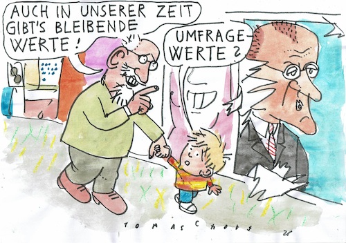 Cartoon: Werte (medium) by Jan Tomaschoff tagged merz,klingbeil,spd,cdu,umfragen,tief,merz,klingbeil,spd,cdu,umfragen,tief