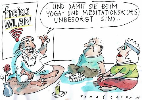 Cartoon: WLAN (medium) by Jan Tomaschoff tagged yoga,meditation,ablenkung,yoga,meditation,ablenkung