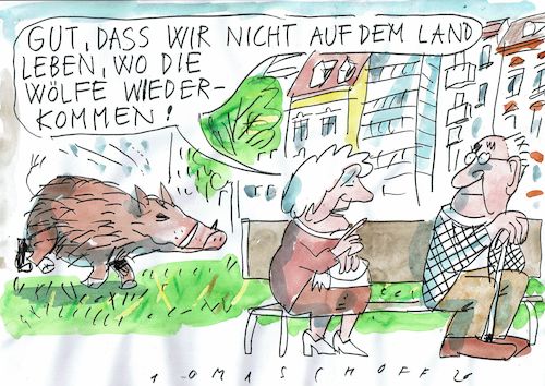 Cartoon: Wölfe (medium) by Jan Tomaschoff tagged wolf,woldschwein,mensch,tier,wolf,woldschwein,mensch,tier