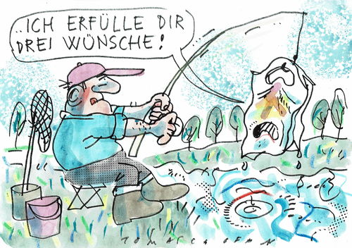 Cartoon: Wunderfisch Wundertüte (medium) by Jan Tomaschoff tagged umwelt,abfall,umwelt,abfall