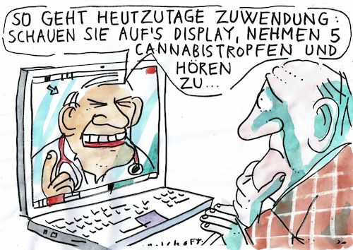 Cartoon: Zuwendung (medium) by Jan Tomaschoff tagged medizin,zuwendung,digitalisierung,medizin,zuwendung,digitalisierung