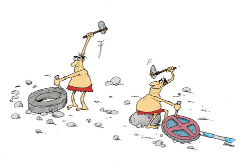 Cartoon: wheel (medium) by draganm tagged wheel,stone,age,invention,traffic