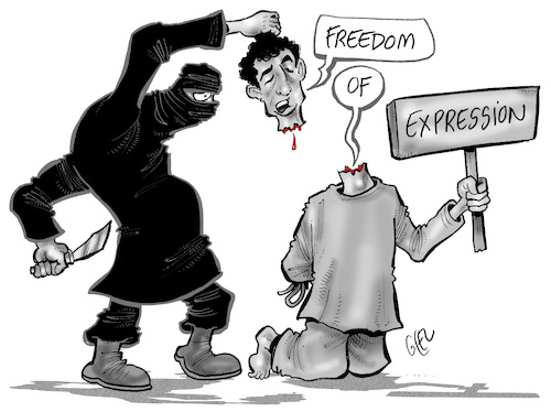 Cartoon: Freedom of expression (medium) by Damien Glez tagged freedom,of,expression,terrorism,liberty,freedom,of,expression,terrorism,liberty
