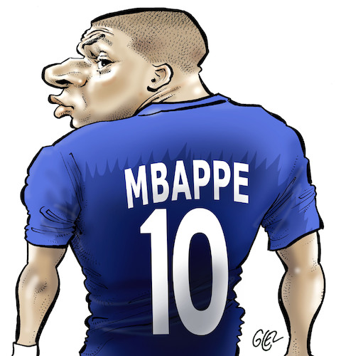Cartoon: Kylian Mbappe (medium) by Damien Glez tagged kylian,mbappe,football,france,world,champion,kylian,mbappe,football,france,world,champion