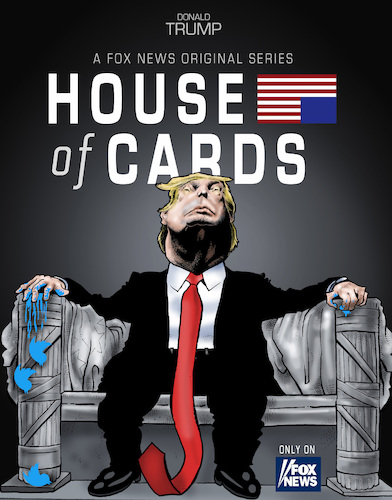 Cartoon: Trumps House of cards (medium) by Damien Glez tagged house,of,cards,united,states,america,donald,trump,american,president,house,of,cards,united,states,america,donald,trump,american,president