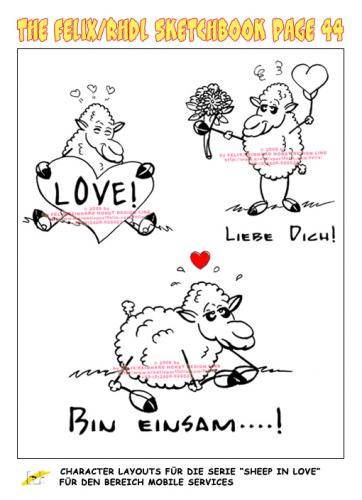 Cartoon: Sheep In Love-Sketches (medium) by FeliXfromAC tagged felix,alias,reinhard,horst,aachen,stockart,sheeps,in,love,schaf,schafe,cartoon,handy,mobile,services,liebe,funny,tiere,animals,herz,hearts