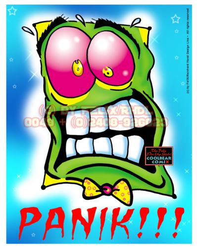 Cartoon: The Face of Panic! (medium) by FeliXfromAC tagged paranoid,panc,panik,felix,alias,reinhard,horst,horror,design,line,comic,cartoon,monster,geicht,blau,blue,angst,poster,kaugummi,bubblegum