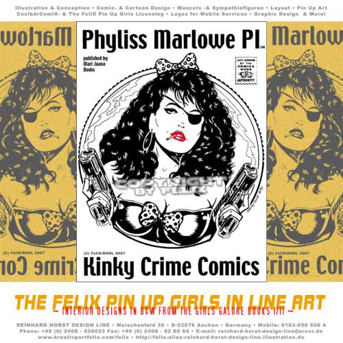 Cartoon: The FeliX Pin Up Girls (medium) by FeliXfromAC tagged girls,galore,character,frau,cover,woman,pin,up,sexy,erotic,pirate,pirat,dog,felix,alias,reinhard,horst,design,line,phyliss,marlowe,kinky,crime,comix,comic,comics,retro,stockart,