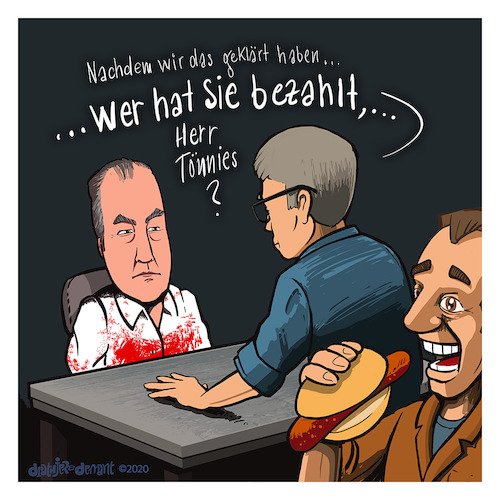 Cartoon: Gretchenfrage (medium) by Jo Drathjer tagged tönnies,toennies,schlachthof,toennisskandal,sklavenhaltung,schweinekönig