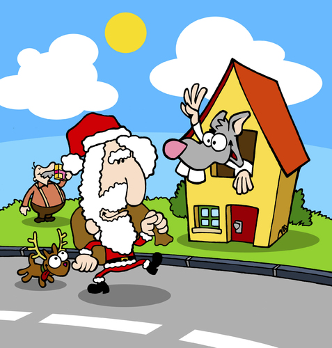 Cartoon: BODO Magazin - Sunny Santa (medium) by volkertoons tagged volkertoons,cartoon,illustration,bodo,ratte,rat,weihnachten,christmas,xmas,weihnachtsmann,santa,clause,klima,warm,sonne,sonnig,wetter