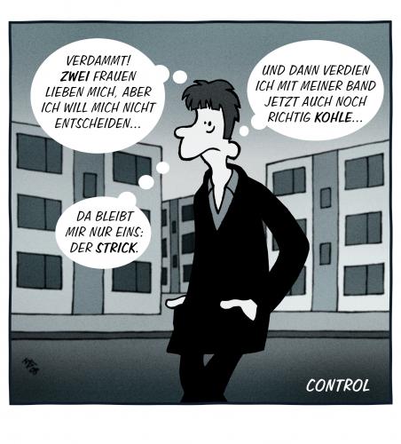 Cartoon: Control (medium) by volkertoons tagged cartoon,volkertoons,humor,misik,music,movie,film,joydivision,curtis,kino,ian curtis,joy division,control,film,showbusiness,erfolg,musikstar,selbstmord,ausweglosigkeit,verzweiflung,depression,lebenswille,sterben,tod,tot,selbsttötung,suizid,werther effekt,werthers leiden,musik,anton corbijn,cannes,ian,curtis,joy,division,werther,effekt,werthers,leiden,anton,corbijn