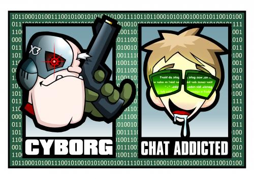 Cartoon: Cyborg Nerd (medium) by volkertoons tagged volkertoons,cyborg,nerd,chat,pc,mac,computer,www,internet,sf,scifi,addicted,addiction,sucht,süchtig,matrix,illustration,illustrationen,cyborg,nerd,chat,pc,mac,computer,www,internet,sf,scifi,science fiction,sucht,süchtig,matrix,web,spiel,spielen,games,technik,technologie,science,fiction