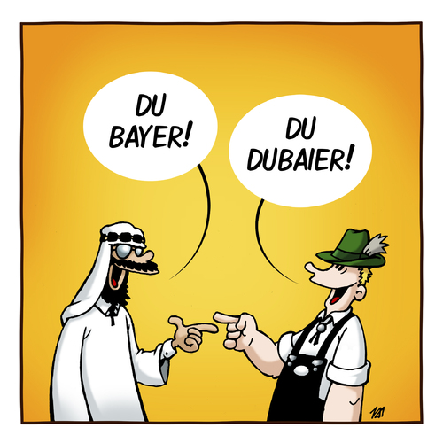 Cartoon: Dubaier (medium) by volkertoons tagged volkertoons,cartoon,bayern,bayer,dubai,dubaier,kalauer,wortspiel,albern,lustig,humor,völker,nationen,ethnizitäten,gelb,trachten,nationen,ethnizitäten,dubai,bayer,bayern,trachten,gelb,kultur