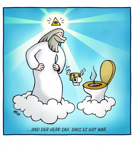 Cartoon: Genesis (medium) by volkertoons tagged volkertoons,cartoon,humor,god,gott,genesis,bible,bibel,creation,schöpfung,klo,toilette,wc,gott,genesis,bible,schöpfung,klo,toilette,wc,glaube,glauben,gottesfürchtigkeit,himmel,katholische,religion,testament,theologie,katholiche kirche,christentum,christ,evangelium,enstehungstheorie,kirche,entstehung,kreation,schaffen,erschaffen,menschheit,fäkalien,stuhl,stuhlgang,scheiße,katholiche