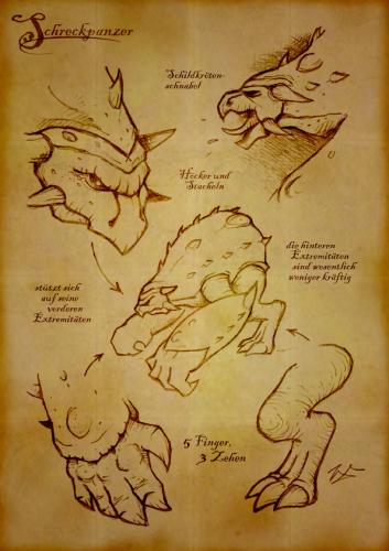 Cartoon: Schreckpanzer - Sketches (medium) by volkertoons tagged volkertoons,volker,dornemann,illustration,concept,art,fantasy,games,rpg,creature,kreatur,beast,biest,bestie,animal,tier,enemy,gegner,feind,monster