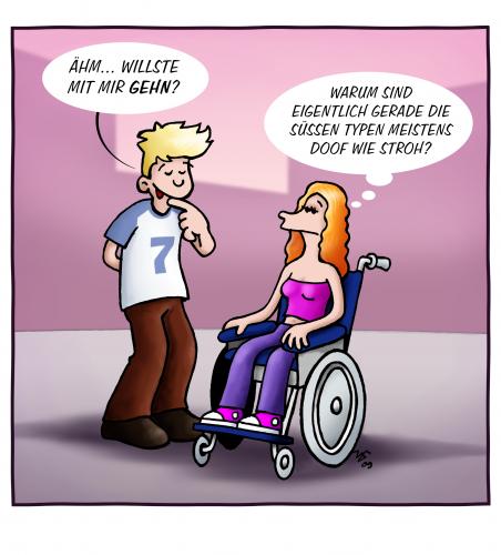 Cartoon: Willst du mit mir gehn? (medium) by volkertoons tagged volkertoons,cartoon,humor,liebe,anmache,love,rollstuhl,rollstuhlfahrerin,behinderung,gehen,laufen,kalauer,mann,frau,mädchen,junge,teenager,disabled,boy,girl,man,woman,couples,liebe,partnersuche,partnerschaft,mann,frau,flirten,anbaggern,anmache,jugend,jugendliche,teenager,teenie,behinderung,gehen,laufen,rollstuhl,rollstuhlfahrer,kalauer,mädchen,junge,pärchen,paar,verlieben,verliebtsein,doof,taktlos,taktgefühl