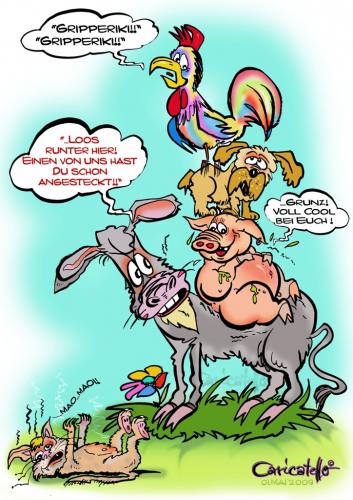 Cartoon: Bremer Stadtmusikanten (medium) by cartoonist_egon tagged schweine,grippe,esel,hahn,hund