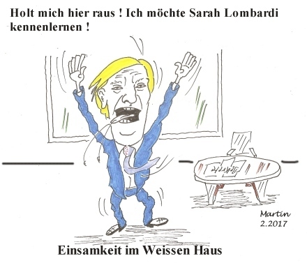 Cartoon: Einsamkeit im Weissen Haus (medium) by quadenulle tagged trump,usa,sarahlombardi,kennenlernen,hohe,politik