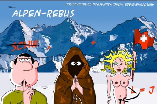 Cartoon: Alpenrebus (medium) by Tricomix tagged eiger,mönch,jungfrau,jungfraujoch,alpen,rebus