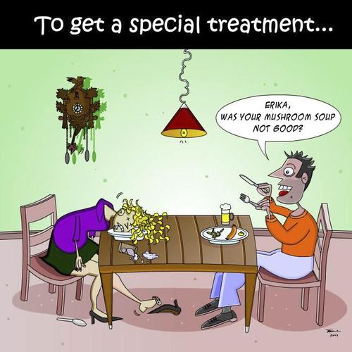 Cartoon: To get a special Treatment (medium) by Tricomix tagged meal,mushroom,soap,dead,wife,poisened,not,digestible