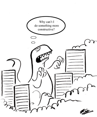 Cartoon: So Help Me Godzilla (medium) by pinkhalf tagged godzilla,angst,cartoon,animal,philosophy