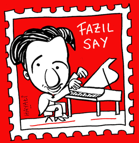 Cartoon: Fazil Say (medium) by Hayati tagged fazil,say,kuenstler,pianist,klavierspieler,musiker,muezisyen,istanbul,portrait,hayati,boyacioglu,berlin