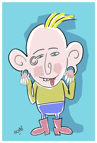 Cartoon: Jakobs Freude (medium) by Hayati tagged boyacioglu,hayati,happyness,haende,ohrring,punker,pank,punk,freude,jakobs,punk,punker,illustration,fashion,mode,lifestyle,ohrring,stretching,plugs,modifikation,körper,körpermodifikation,jugend