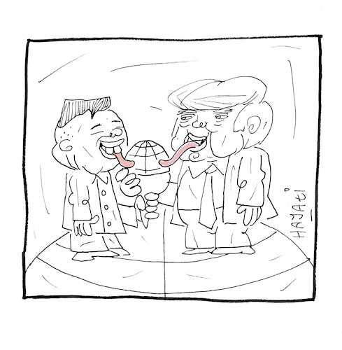 Cartoon: Kim Jong-un versus Donald Trump (medium) by Hayati tagged kim,jong,un,nord,korea,kuzey,kore,donald,trump,amerika,usa,abd,cartoon,hayati,boyacioglu,berlin,kim,jong,un,nord,korea,kuzey,kore,donald,trump,amerika,usa,abd,cartoon,hayati,boyacioglu,berlin