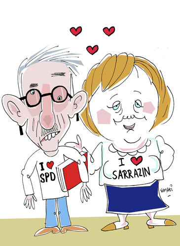 Cartoon: Love Story (medium) by Hayati tagged boyacioglu,hayati,cdu,spd,sarazin,merkel,thilo,liebt,angela,angela merkel,sarazin,spd,cdu,angela,merkel