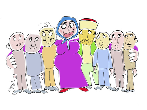Cartoon: vielmännerei (medium) by Hayati tagged esitli,firsat,feminizm,feminismus,vielweiberei,polyandrie,bigami,poligami,polygamie,liebe,islam