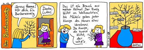 Cartoon: Der Barbarazweig (medium) by weltalf tagged barbaratag,barbara,kirschblüte,barbarazweig,kirschzweig