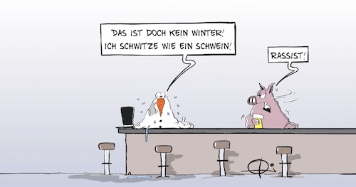 Cartoon: 20210201-Rassist (medium) by Marcus Gottfried tagged rassismus,rassist,schneemann,winter,kälte,klimaabkommen,wetter,hitze,schwein,schwitzen,vergleich,rassismus,rassist,schneemann,winter,kälte,klimaabkommen,wetter,hitze,schwein,schwitzen,vergleich