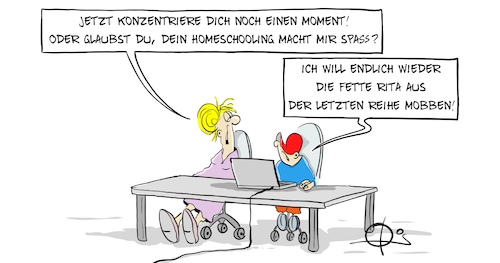 Cartoon: 20210211-Mobben (medium) by Marcus Gottfried tagged homeschooling,mobben,corona,covid,schüler,schule,unterricht,eltern,homeschooling,mobben,corona,covid,schüler,schule,unterricht,eltern