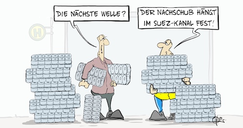 Cartoon: 20210328-Nachschub (medium) by Marcus Gottfried tagged nachschub,toilettenpapier,hamstern,corona,covid,suez,kanal,nachschub,toilettenpapier,hamstern,corona,covid,suez,kanal