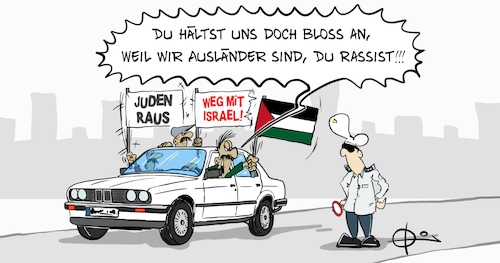 Cartoon: 20210516-Rassist (medium) by Marcus Gottfried tagged gaza,naher,osten,israel,jude,palästinensergebiete,palästinenser,hamas,rakete,angriff,jerusalem,polizei,nazi,rassist,rassismus,moslem,araber,fremdenfeindlichkeit,gaza,naher,osten,israel,jude,palästinensergebiete,palästinenser,hamas,rakete,angriff,jerusalem,polizei,nazi,rassist,rassismus,moslem,araber,fremdenfeindlichkeit