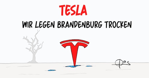 Cartoon: 20220213-TeslaTrocknet (medium) by Marcus Gottfried tagged tesla,gigafactory,gigafabrik,wasser,notstand,wasserverbrauch,wasserknappheit,umwelt,klima,verbrauch,elen,musk,rücksicht,dürre,trockenheit,brandenburg,osten,tesla,gigafactory,gigafabrik,wasser,notstand,wasserverbrauch,wasserknappheit,umwelt,klima,verbrauch,elen,musk,rücksicht,dürre,trockenheit,brandenburg,osten