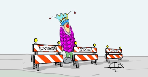 Cartoon: 20220224-KarnevalAbgesagt (medium) by Marcus Gottfried tagged karneval,sturm,corona,ukraine,absage,pech,karneval,sturm,corona,ukraine,absage,pech