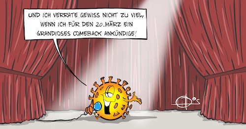 Cartoon: 20220314-Comeback (medium) by Marcus Gottfried tagged corona,covid,delta,omikron,comeback,maske,schutz,inzidenz,maßnahmen,corona,covid,delta,omikron,comeback,maske,schutz,inzidenz,maßnahmen