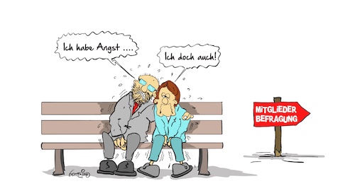 Cartoon: Angst (medium) by Marcus Gottfried tagged merkel,schulz,mitglieder,mitgliederbefragungen,abstimmung,basis,koalitionsverhandlungen,koalitionsvertrag,marcus,gottfried,groko,cartoon,karikatur,merkel,schulz,mitglieder,mitgliederbefragungen,abstimmung,basis,koalitionsverhandlungen,koalitionsvertrag,marcus,gottfried,groko,cartoon,karikatur