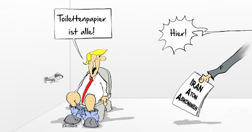 Cartoon: Atomabkommen (medium) by Marcus Gottfried tagged abkommen,iran,atom,waffen,vertrag,trump,toilette,hintern,abwischen,wert,wertigkeit,vertragsbruch,interesse,nutzen,osten,freunde,marcus,gottfried,cartoon,karikatur,abkommen,iran,atom,waffen,vertrag,trump,toilette,hintern,abwischen,wert,wertigkeit,vertragsbruch,interesse,nutzen,osten,freunde,marcus,gottfried,cartoon,karikatur